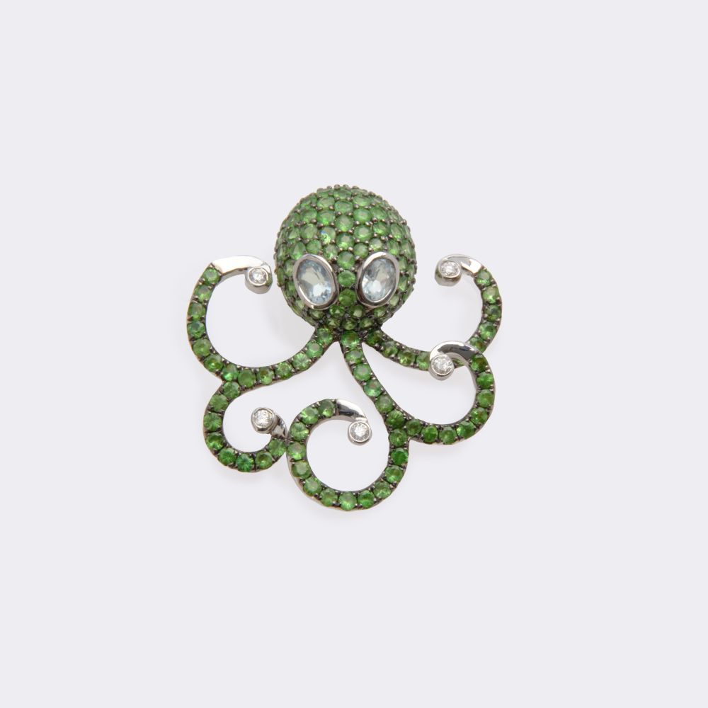 Tsavorite Diamond Topaz Pendant 'Squid'