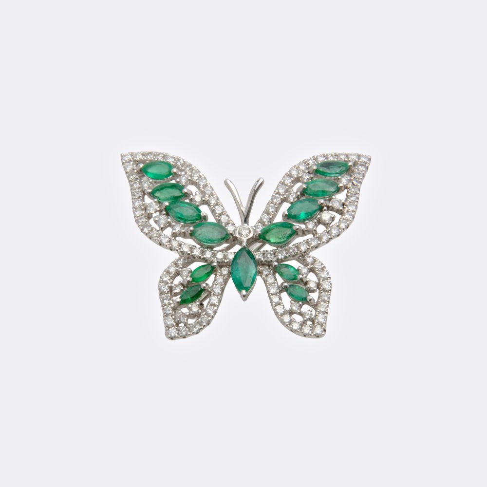 Emerald Diamond Brooch 'Butterfly'