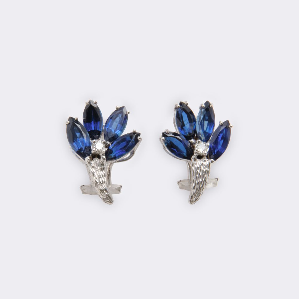 Pair of Sapphire Diamond Earrings