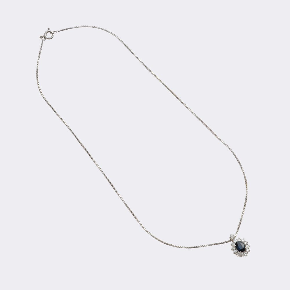 Small Sapphire Diamond Pendant on Necklace - image 2