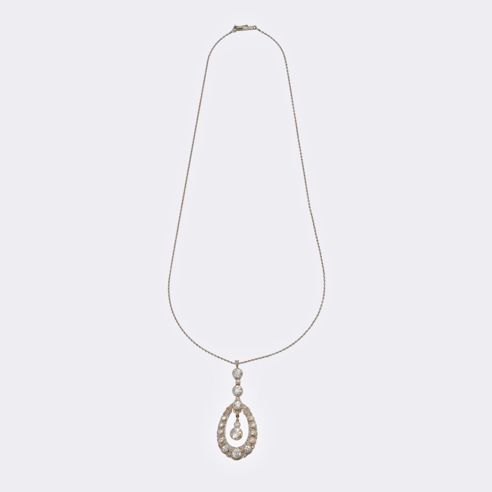 Art Nouveau Diamond Pendant on Chain - image 2