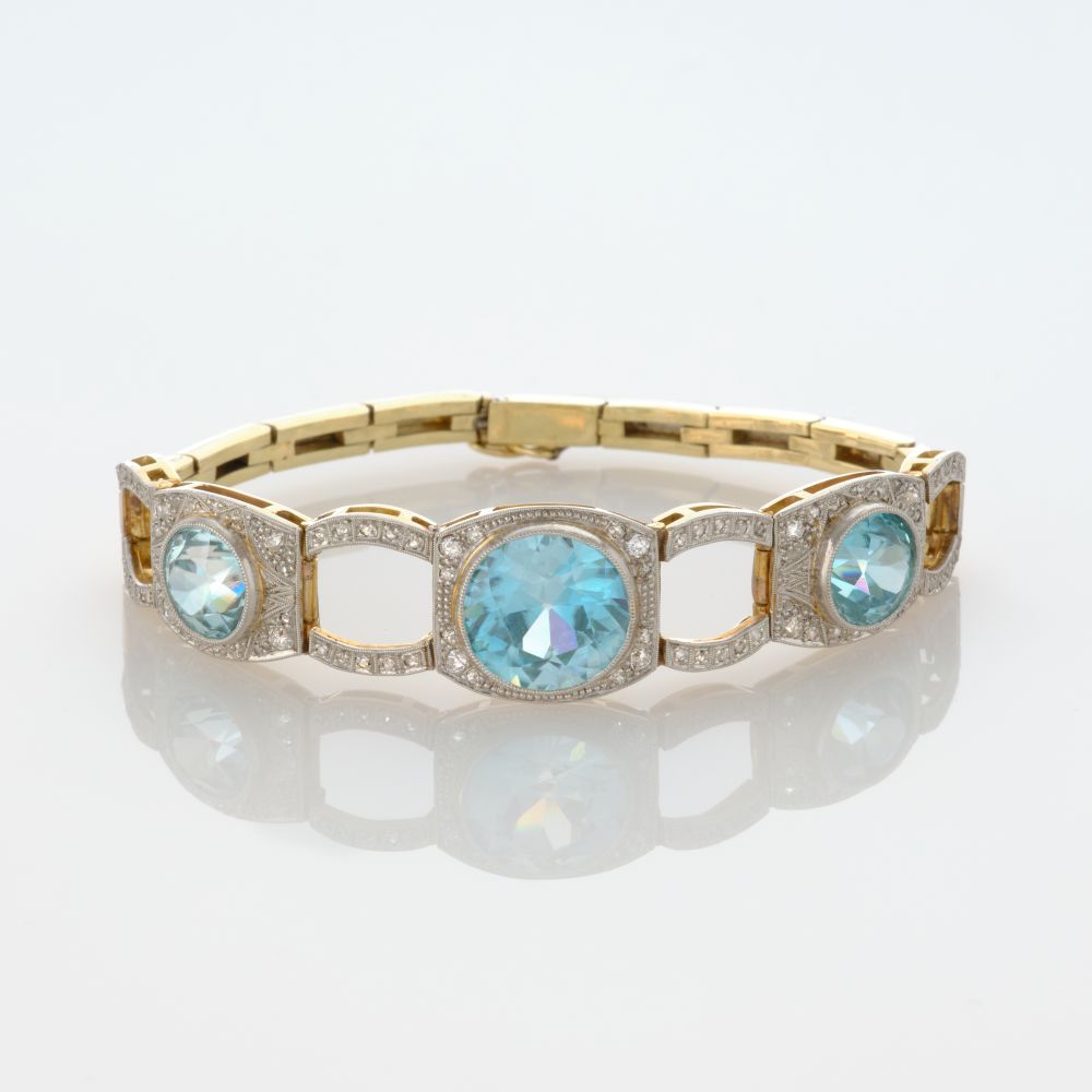 Art Nouveau Bracelet with Natural Zircons of reversible Colour Change and Diamonds - image 2
