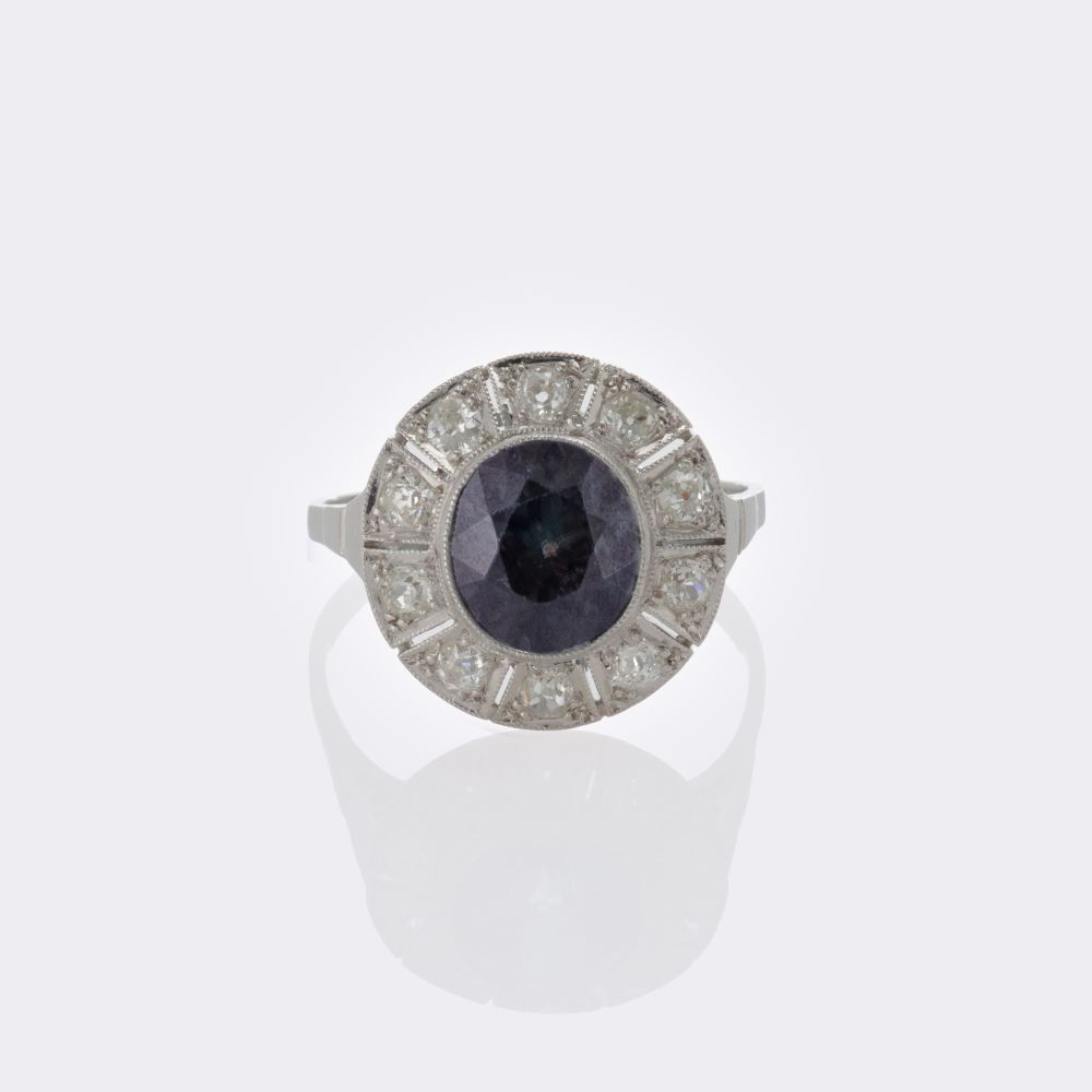 Art Nouveau ring with natural zircon of reversible Colour Change and diamonds - image 5