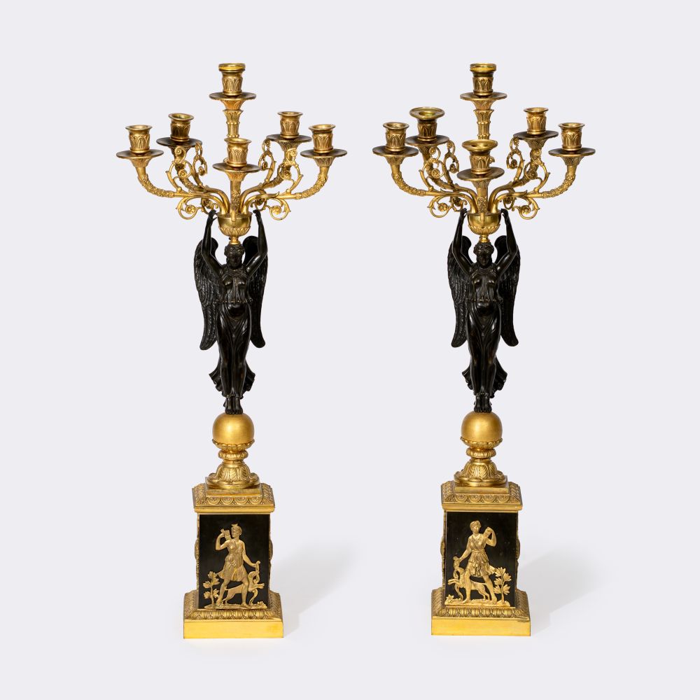 Pair of six-armed Empire candelabra with Victorians
