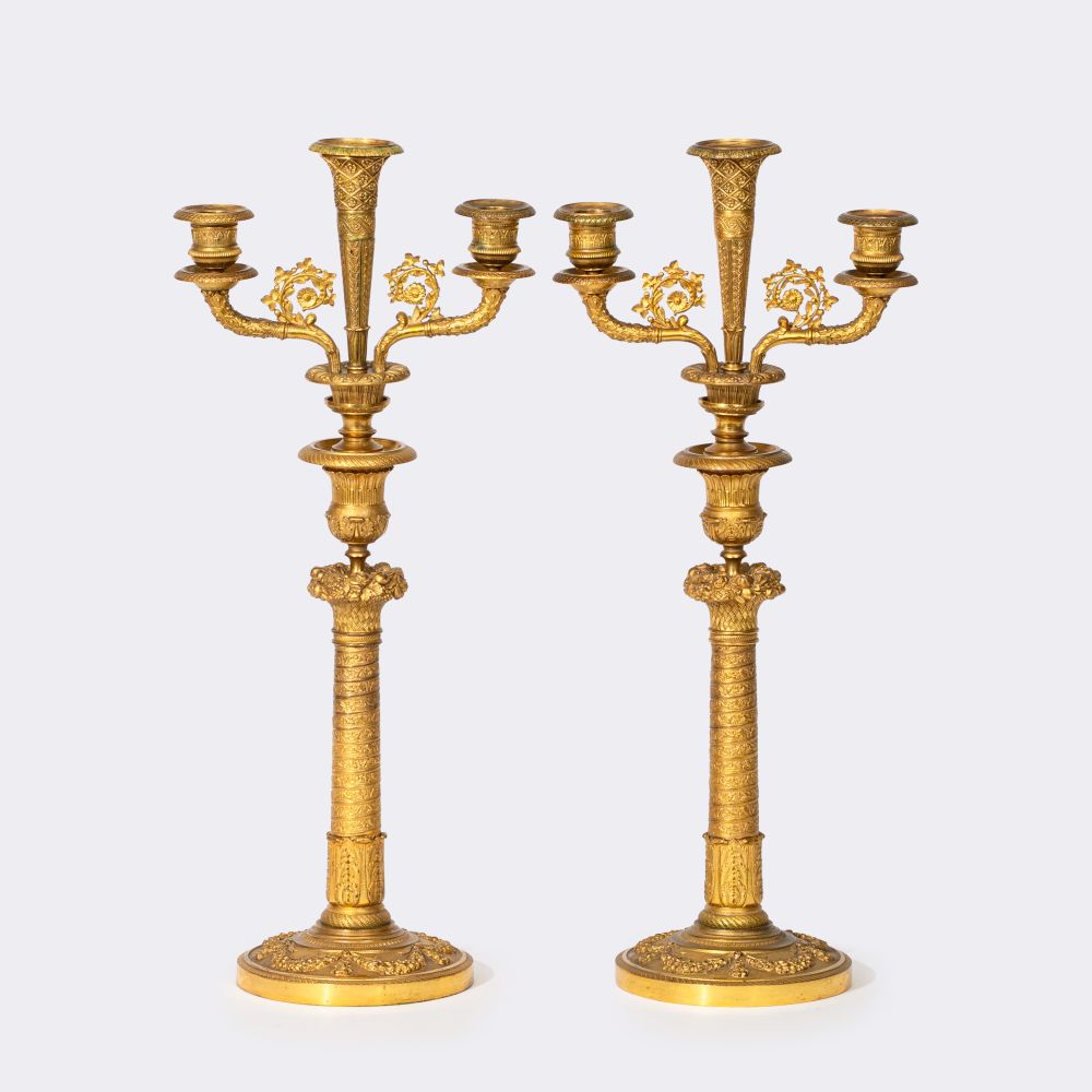 Pair of three-flame Empire candelabra