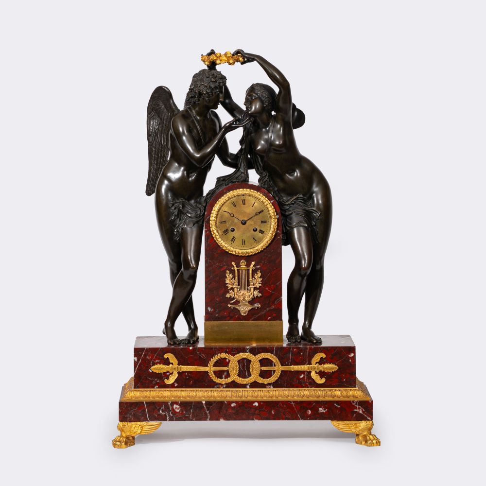 Large Empire Clock 'Cupid and Psyche' after Claude Michallon