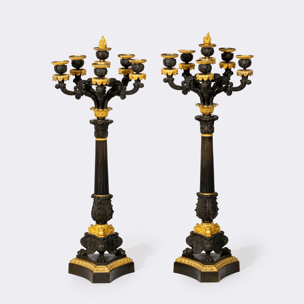 Pair of large five-arm Louis-Philippe candelabra
