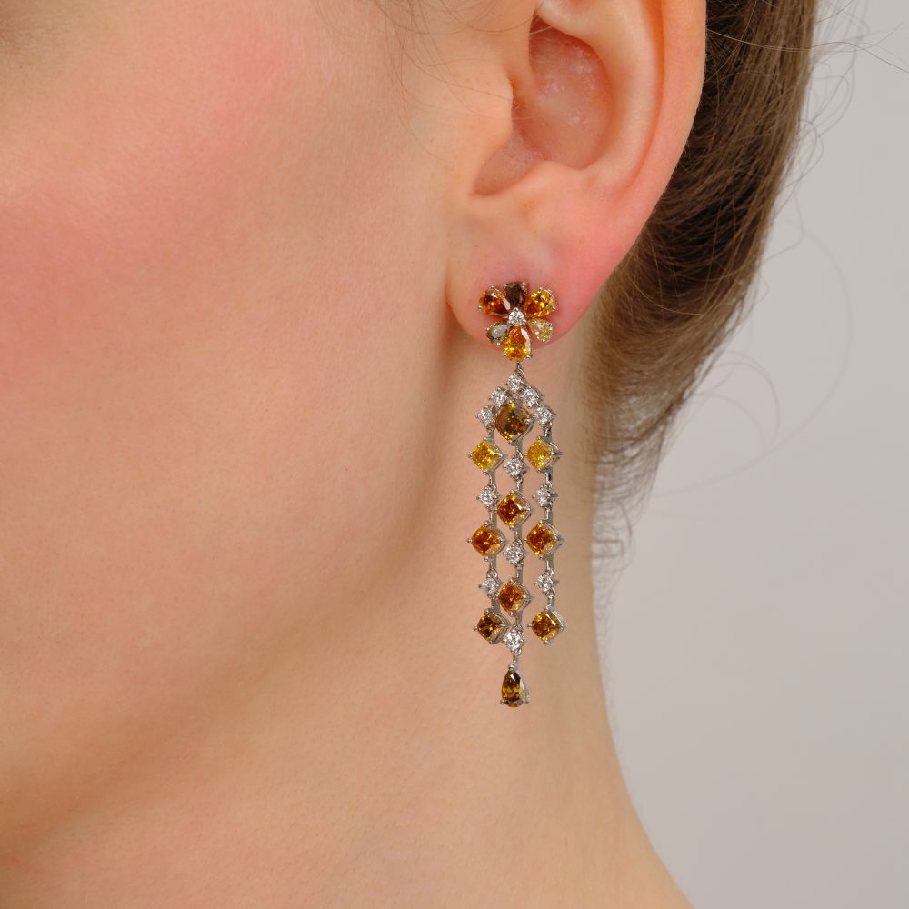 Pair of multicoloured Fancy Diamond Earrings - image 2