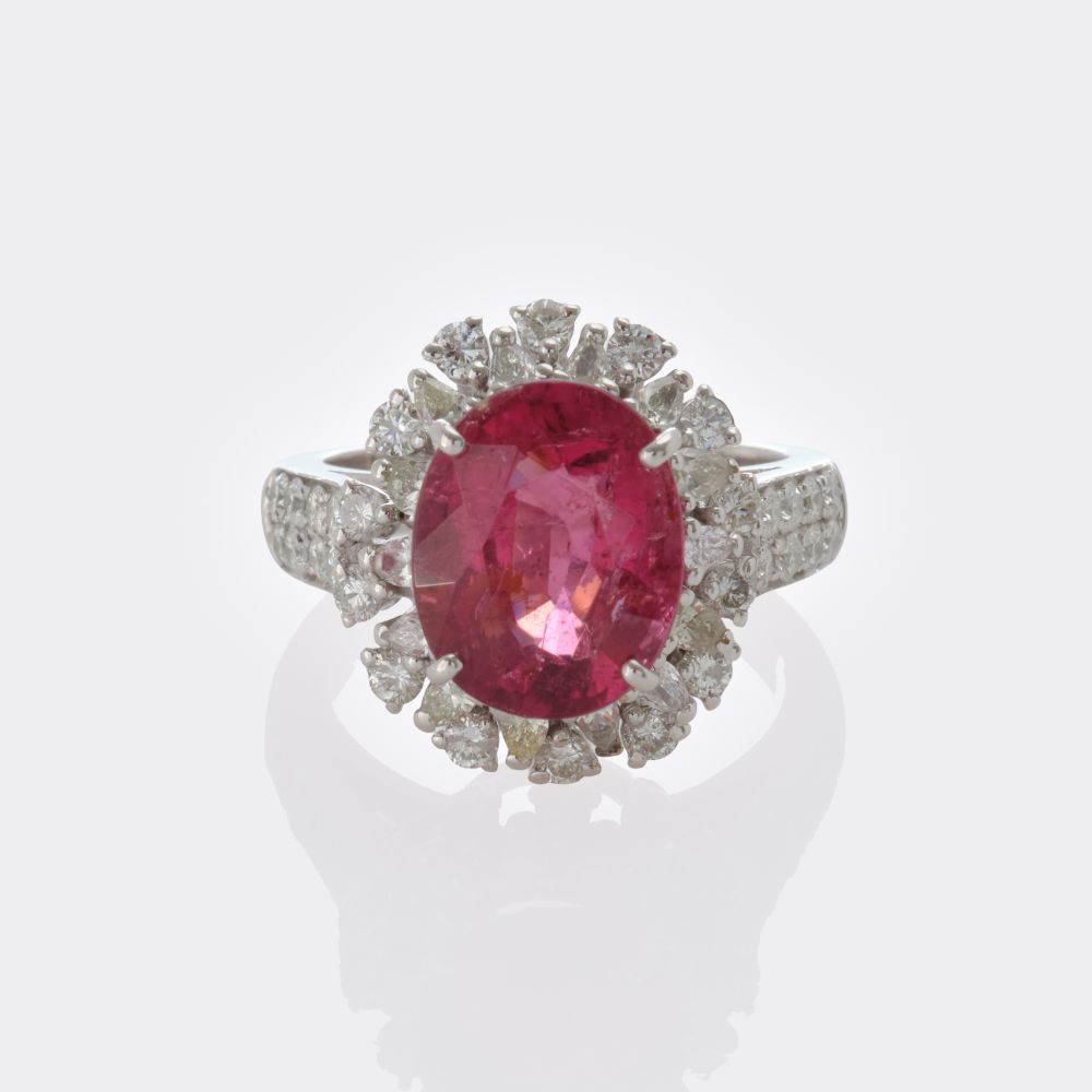 Rubellite Diamond Ring