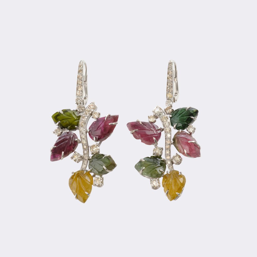Pair of multicoloured Tourmaline Diamond Earrings