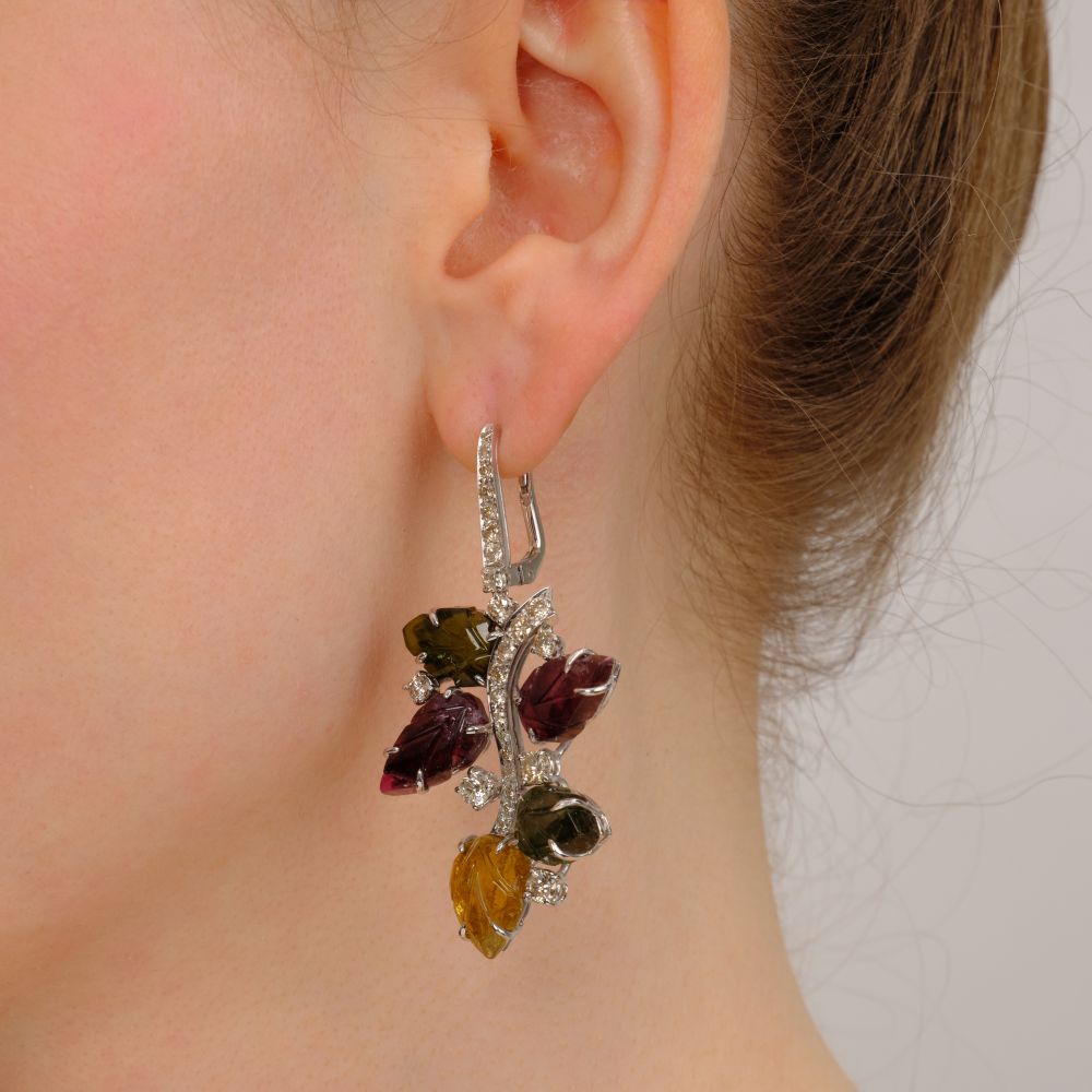 Pair of multicoloured Tourmaline Diamond Earrings - image 2