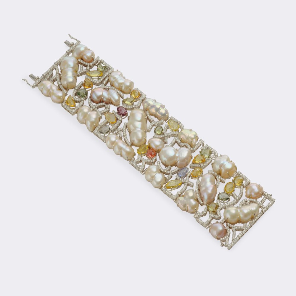 Exceptional pearl bracelet with multi-colored sapphires and brilliant-cut diamonds - image 3