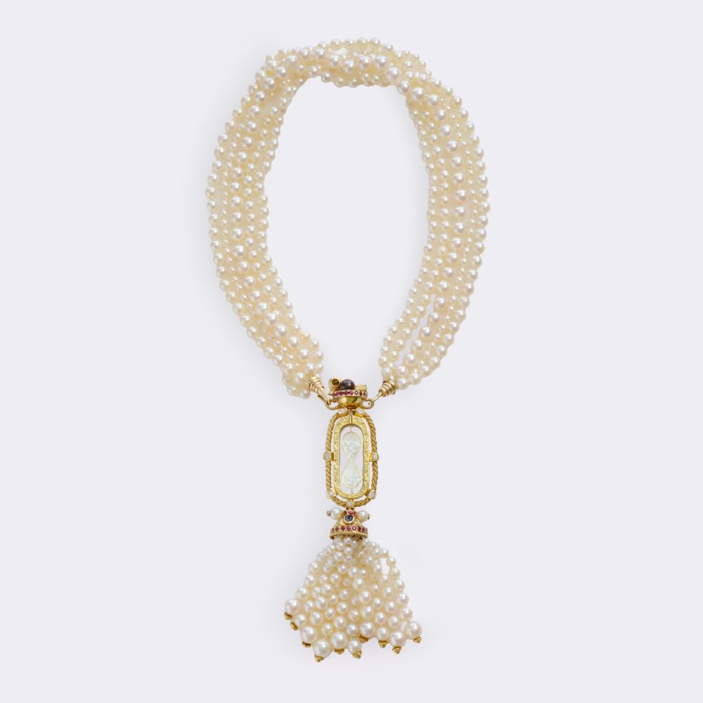 Pearl Necklace with Diamond Chatelaine 'Hourglass of life' - image 2