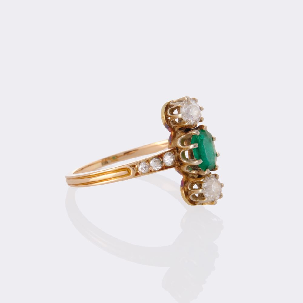 Art Nouveau Emerald Diamond Ring - image 2