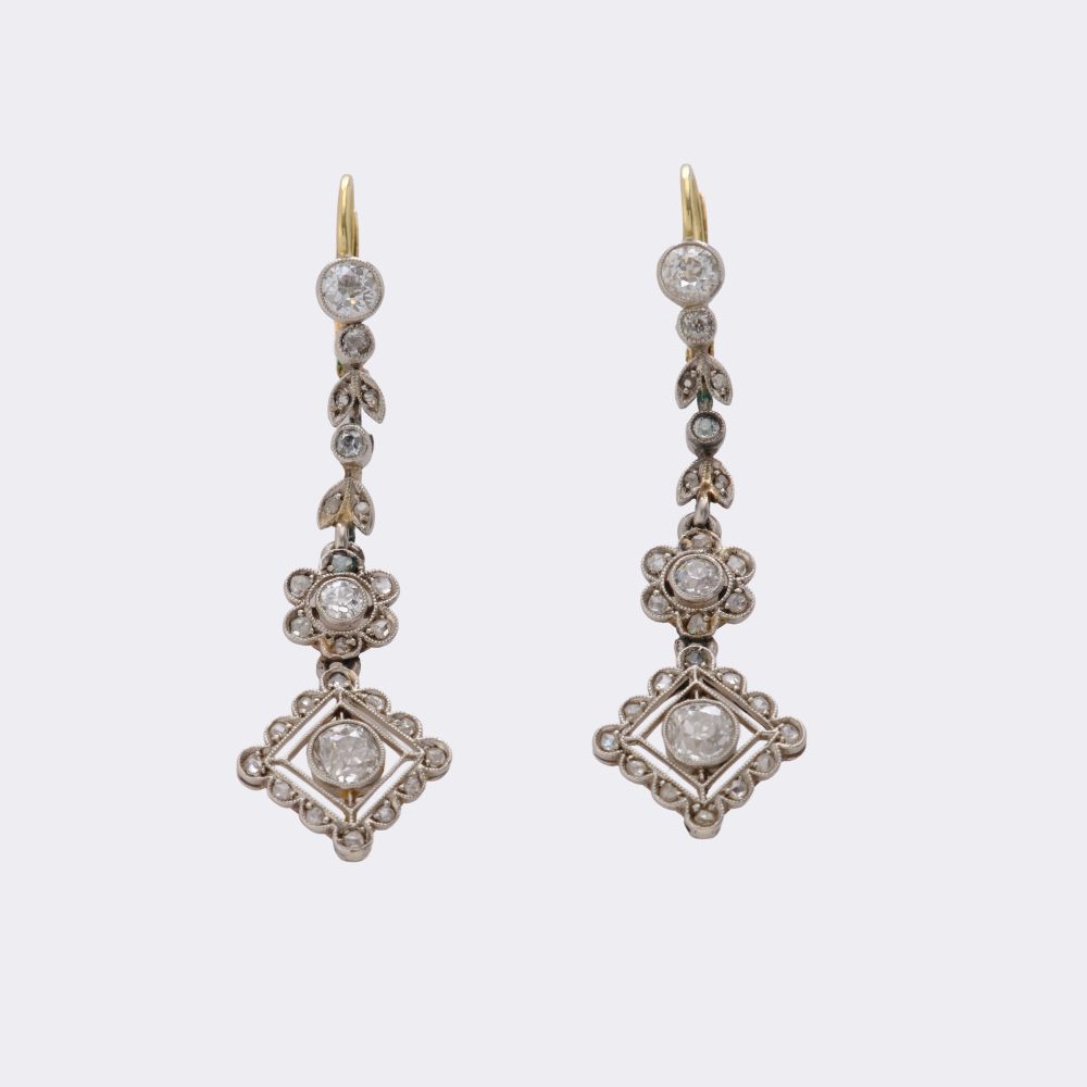Pair of Art Nouveau Diamond Earrings