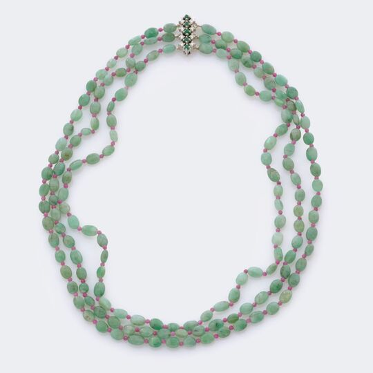 Fine Coloured Emerald Ruby Necklace 'Vert et Rouge'