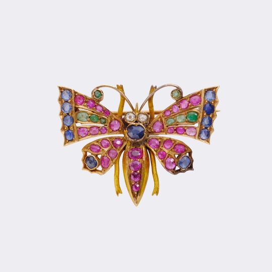 Art Nouveau Brooch 'Butterfly' with Colour Gemstones