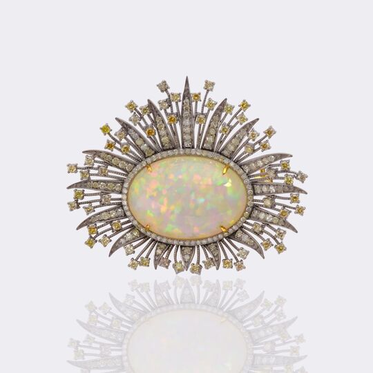 Opal Brooch with Multicolored Diamonds