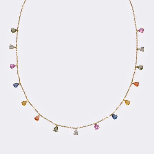 Multicoloured Sapphire Necklace with Diamonds