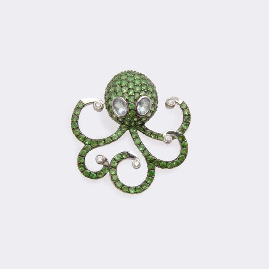 Tsavorite Diamond Topaz Pendant 'Squid'