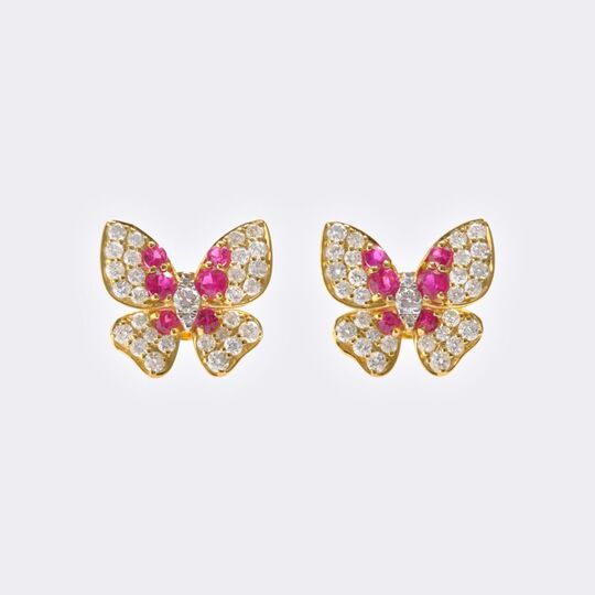 Pair of Ruby ​​Diamond Earstuds 'Butterflies'