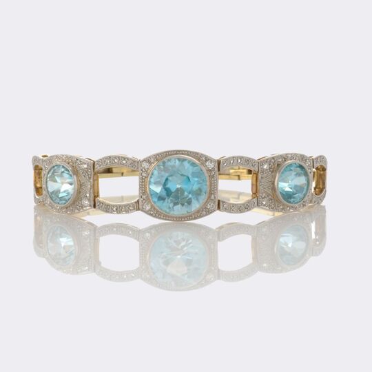 Art Nouveau Bracelet with Natural Zircons of reversible Colour Change and Diamonds