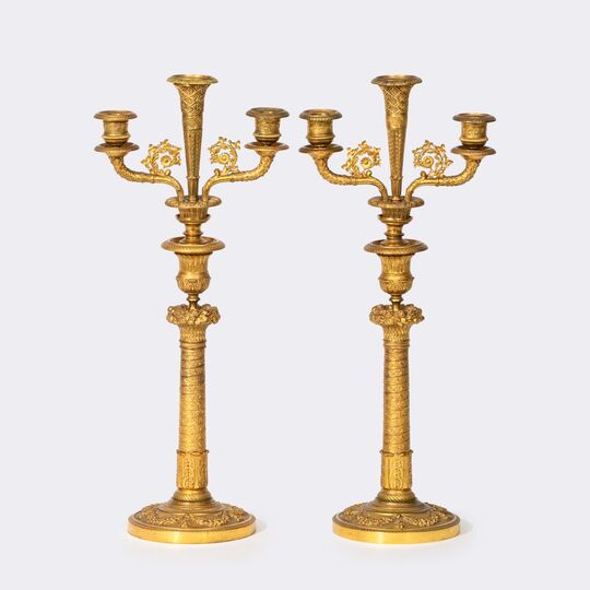 Pair of three-flame Empire candelabra