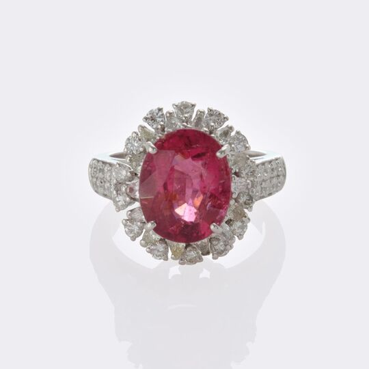 Rubellite Diamond Ring