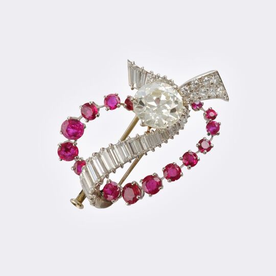  Mauboussin, gegr. 1827 - Vintage Diamond Ruby ​​Brooch