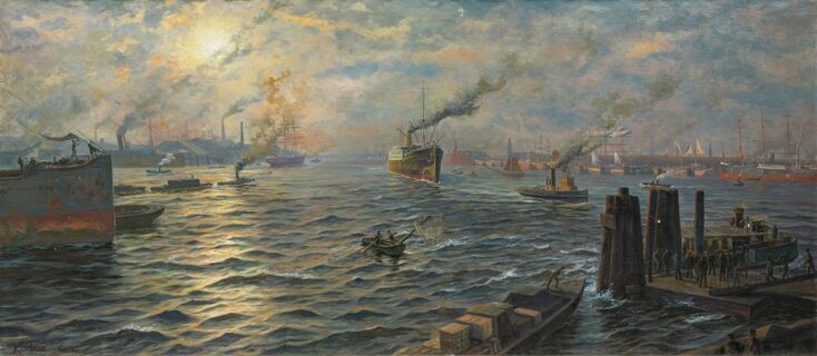 Karl Müller - Panoramic View of the Port of Hamburg