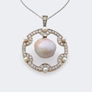  - Art Nouveau Pearl and Diamond Pendant