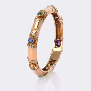  - Gemstone Gold Bangle with filigree Ornaments
