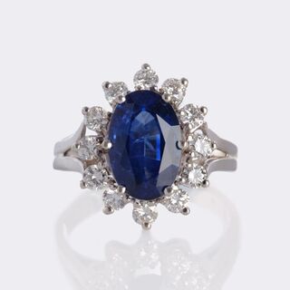  - Natural Sapphire Ring with Diamonds