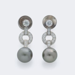 Cartier - Pair of Pearl Diamond Earrings 'Himalaya'