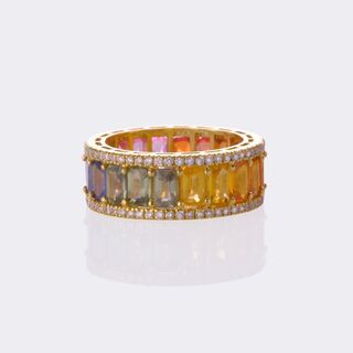  - Multicolored Rainbow Sapphire Ring with  Diamonds