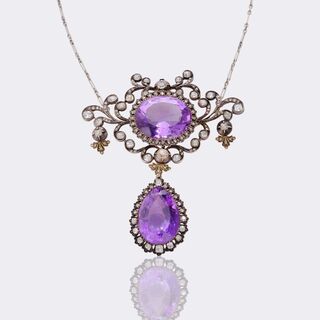  - Ffin de siècle Pendant with Old Cut Diamonds and Amethysts