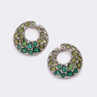  - Pair of Emerald Peridot Diamond Earrings