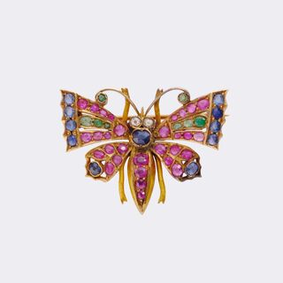  - Art Nouveau Brooch 'Butterfly' with Colour Gemstones