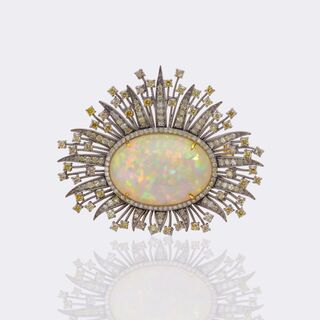  - Opal Brooch with Multicolored Diamonds