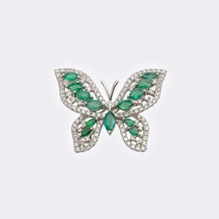  - Emerald Diamond Brooch 'Butterfly'