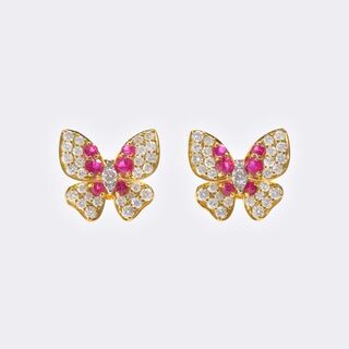  - Pair of Ruby ​​Diamond Earstuds 'Butterflies'