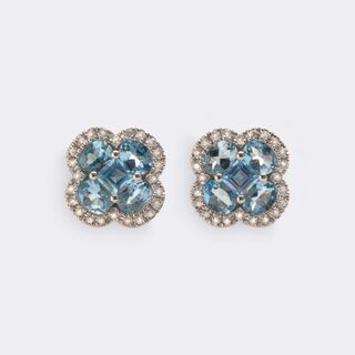  - Pair of Aquamarine Diamond Earstuds 'Cloverleaf'