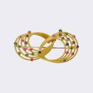  - Vintage Brooch with Emeralds, Rubies and Sapphires