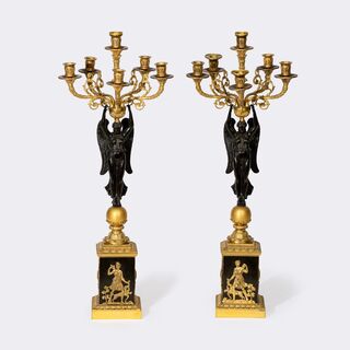  - Pair of six-armed Empire candelabra with Victorians