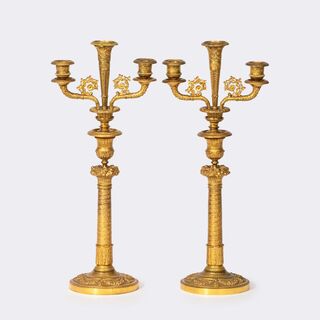  - Pair of three-flame Empire candelabra