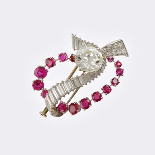 Mauboussin - Vintage Diamond Ruby ​​Brooch