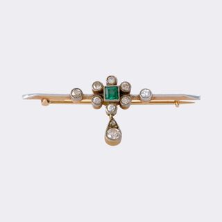  - Small Art Nouveau emerald diamond brooch