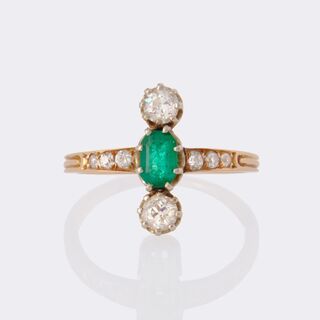  - Art Nouveau Emerald Diamond Ring