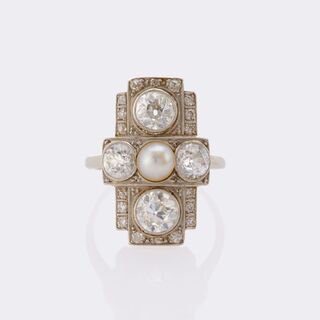  - Art Nouveau Diamond Ring with Pearl