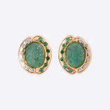 Pair of Emerald Diamond Earclips 'Flower' - image 1